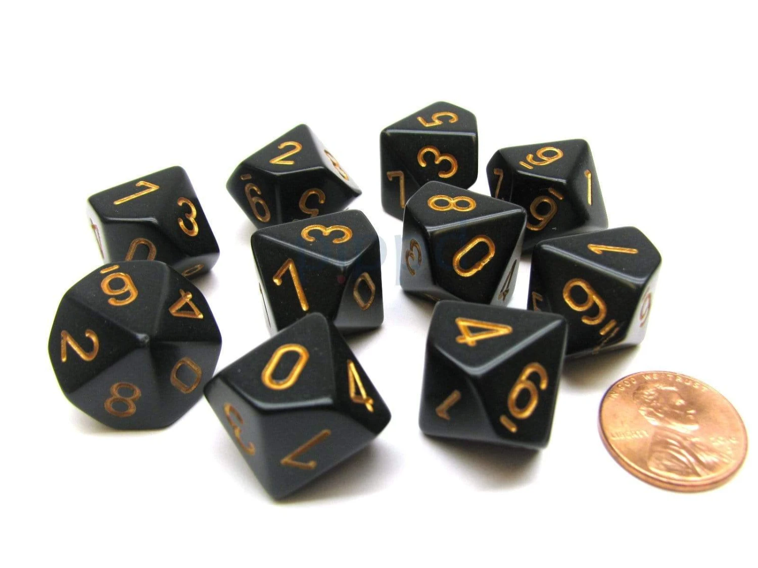 CHX25228 - Chessex Set Of Ten D10 Opaque Black / Gold 1 CHX25228 - Chessex Set Of Ten D10 Opaque Black / Gold