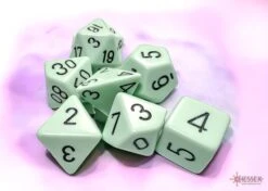 CHX25465 Chessex Dice: Opaque Pastel Green/black Polyhedral 7-Dice Set