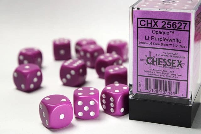 CHX25627 - Chessex 16mm D6 Opaque Light Purple/white 1 CHX25627 - Chessex 16mm D6 Opaque Light Purple/white