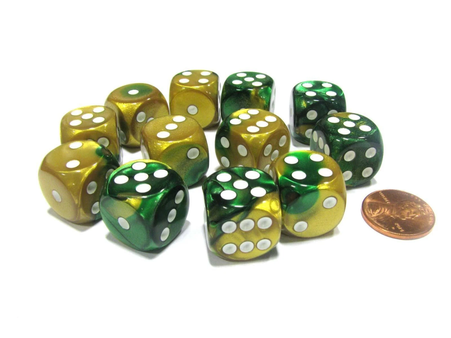 CHX26625 - Chessex 16mm Gold / Green Gemini 1 CHX26625 - Chessex 16mm Gold / Green Gemini
