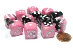 CHX26630 - Chessex 16mm Set Of 12 D6 Black Pink / White Gemini