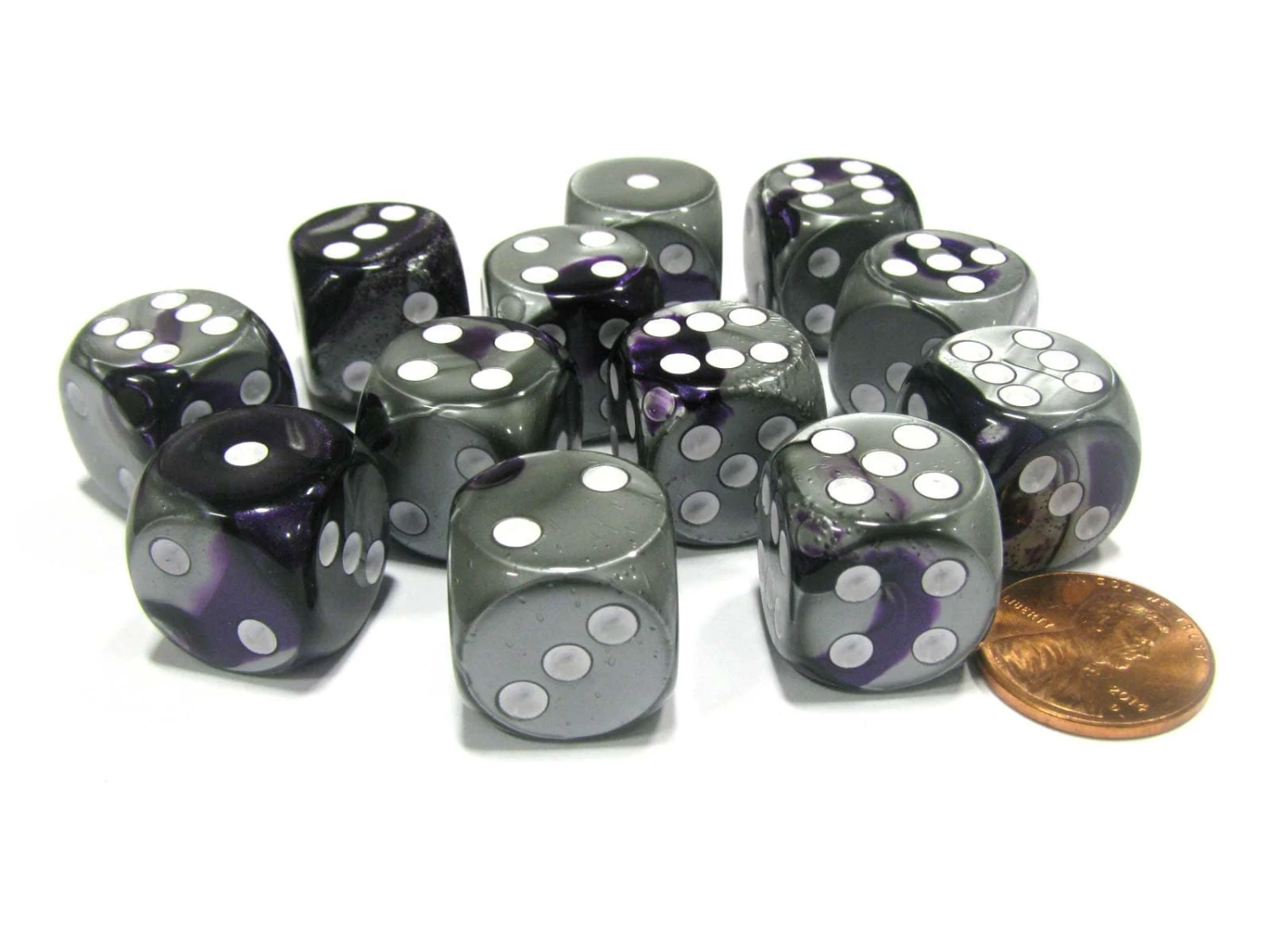CHX26632 - Chessex 16mm Set Of 12 D6 Purple Steel /White Gemini 1 CHX26632 - Chessex 16mm Set Of 12 D6 Purple Steel /White Gemini