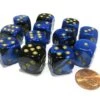 CHX26635 - Chessex 16mm Set Of 12 D6 Black Blue / Gold Gemini