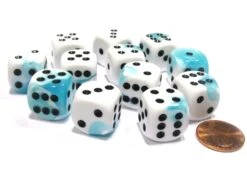 CHX26644 - Chessex 16mm Set Of 12 D6 Teal White / Black Gemini