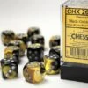 CHX26651 - Chessex 16mm Set Of 12 D6 Gemini Black-Gold/Silver