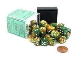 CHX26825 - Chessex 12mm D6 Gold/Green Gemini