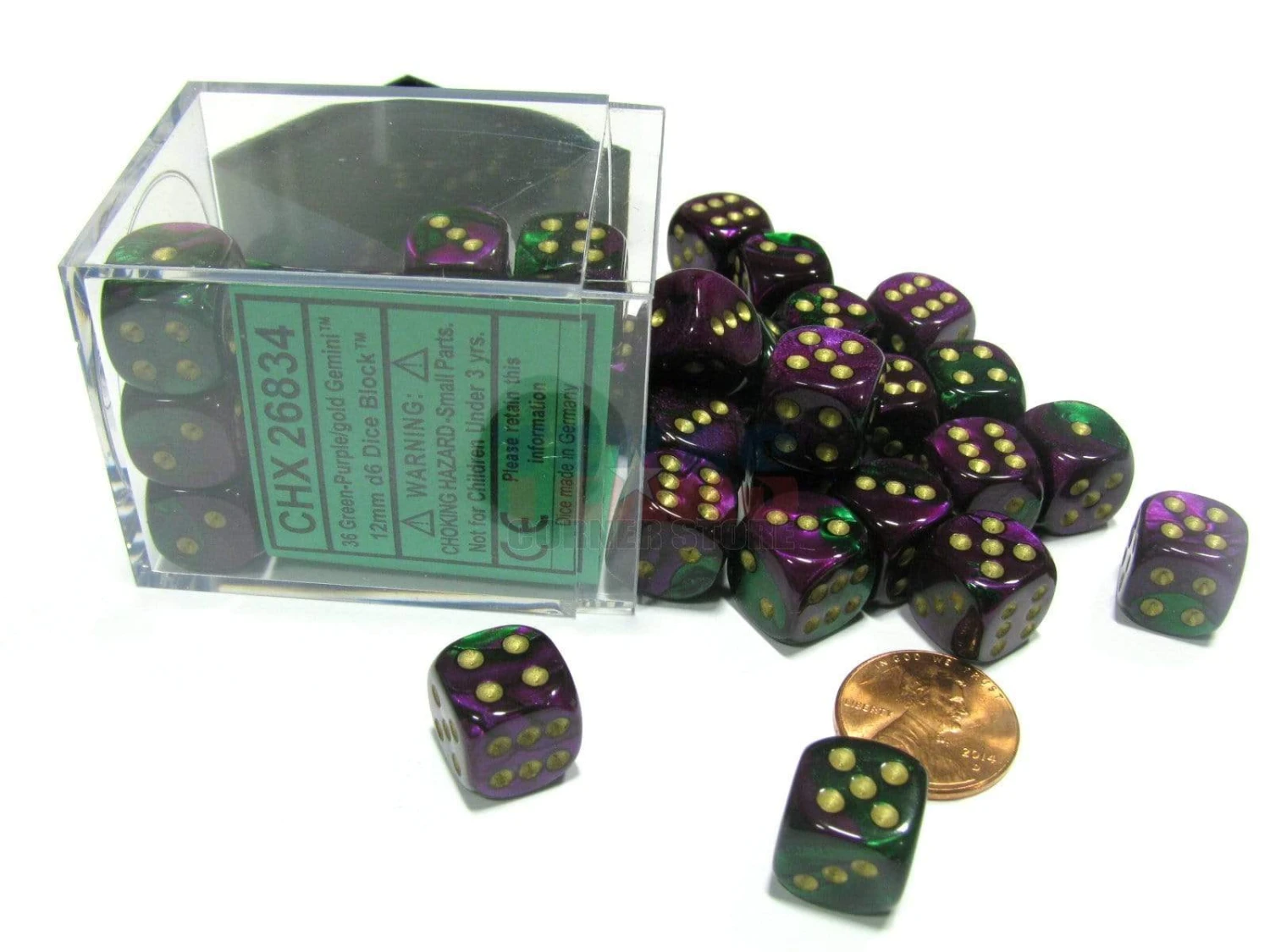 CHX26834 - Chessex 12mm D6 Green Purple/Gold Gemini 1 CHX26834 - Chessex 12mm D6 Green Purple/Gold Gemini