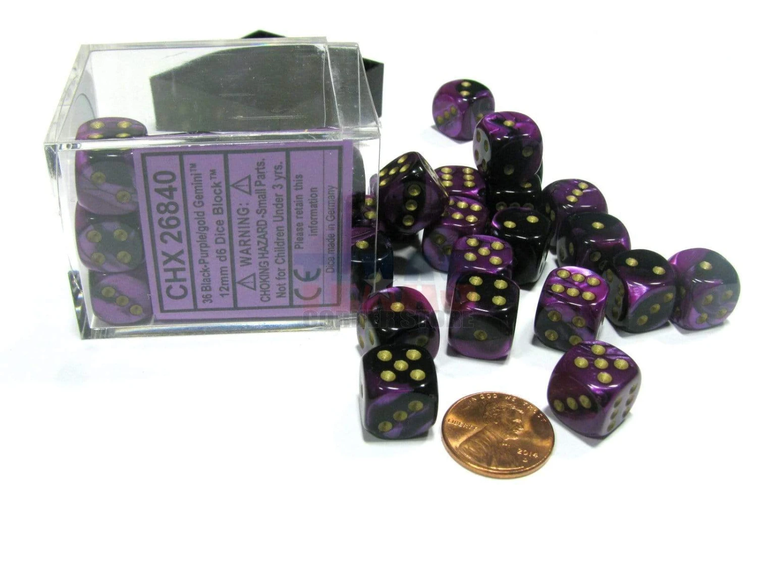 CHX26840 - Chessex 12mm D6 Black Purple/White Gemini 1 CHX26840 - Chessex 12mm D6 Black Purple/White Gemini
