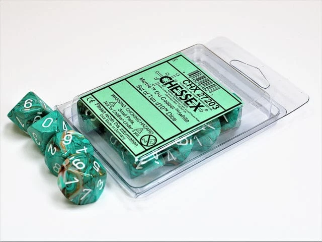 CHX27203 - Chessex Set Of Ten D10 Marble Oxi-Copper / White 1 CHX27203 - Chessex Set Of Ten D10 Marble Oxi-Copper / White