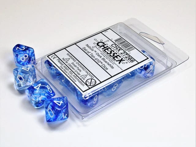 CHX27266 - Chessex Set Of Ten D10 Nebula Dark Blue / White 1 CHX27266 - Chessex Set Of Ten D10 Nebula Dark Blue / White