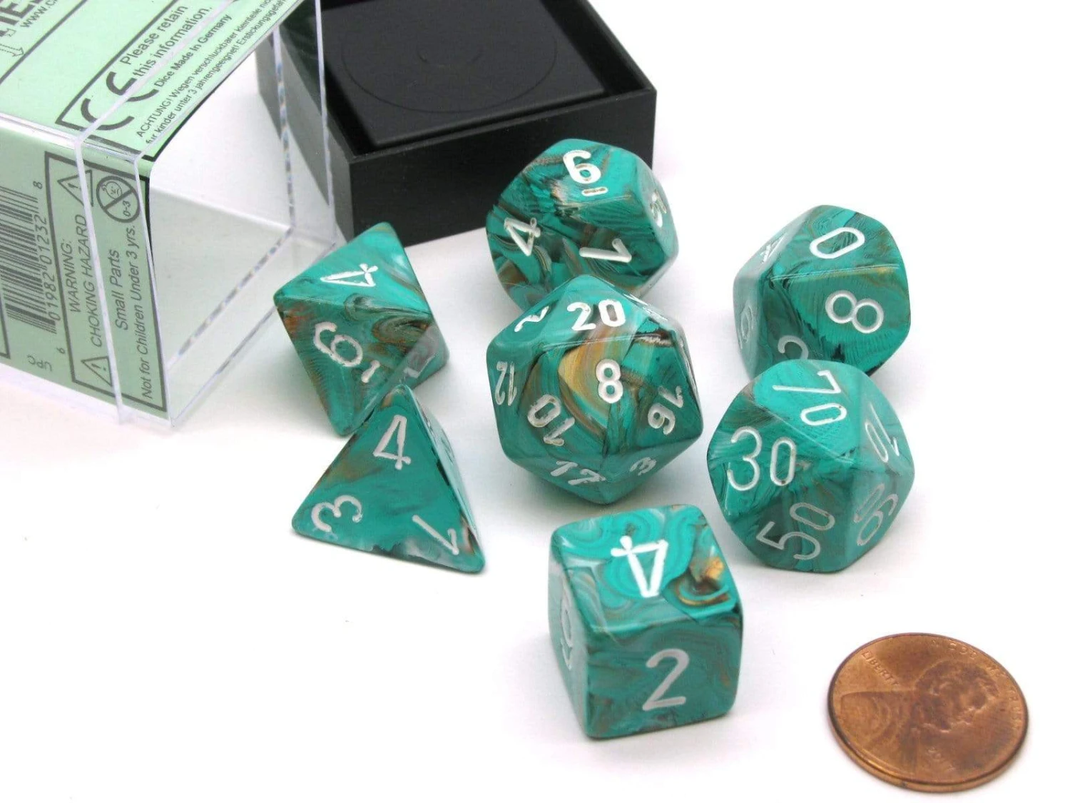 CHX27403 - Chessex 7 Die Set Marble Oxi-Copper/White 1 CHX27403 - Chessex 7 Die Set Marble Oxi-Copper/White