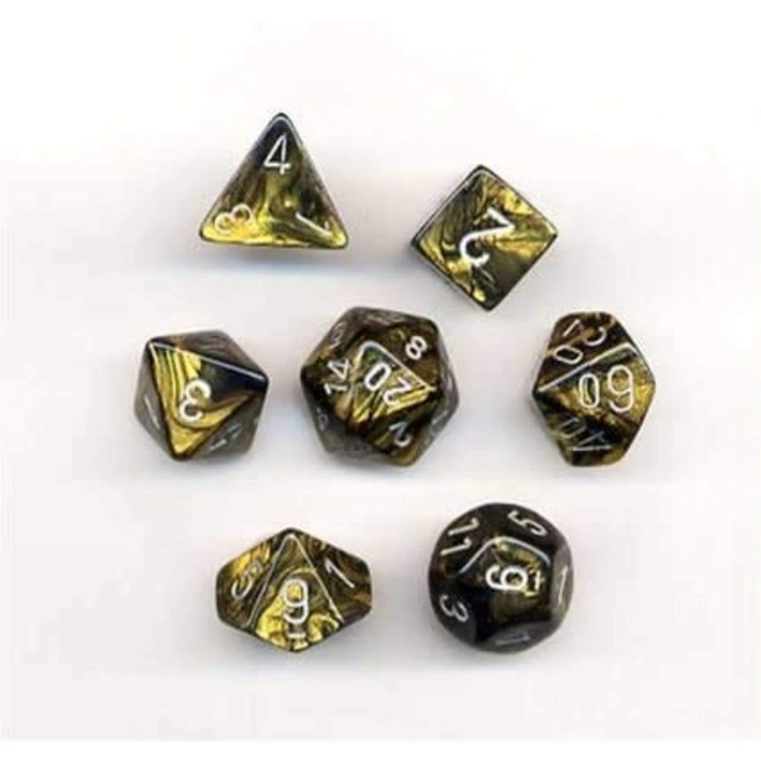 CHX27418 - Chessex 7 Die Set Black-Gold/Silver Leaf 1 CHX27418 - Chessex 7 Die Set Black-Gold/Silver Leaf