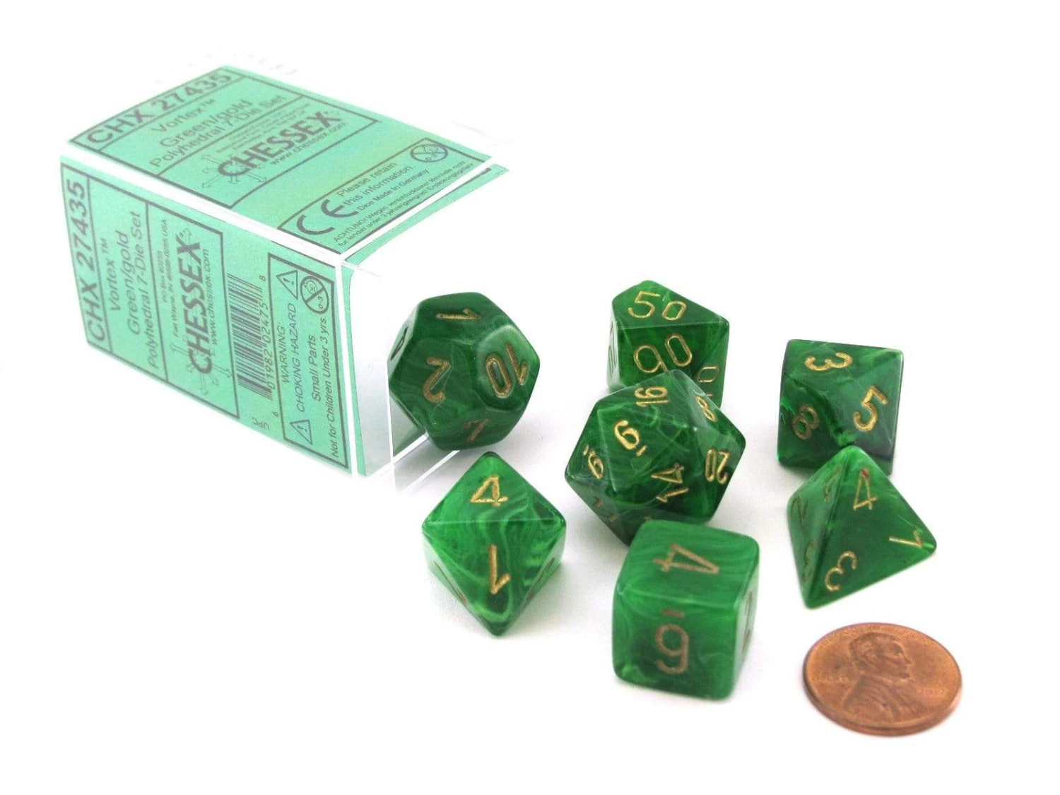 CHX27435 - Chessex 7 Die Set Green/Gold Vortex 1 CHX27435 - Chessex 7 Die Set Green/Gold Vortex