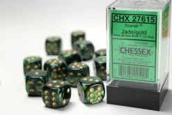 CHX27615 - Chessex 16mm Set Of 12 D6 Scarab Jade/Gold