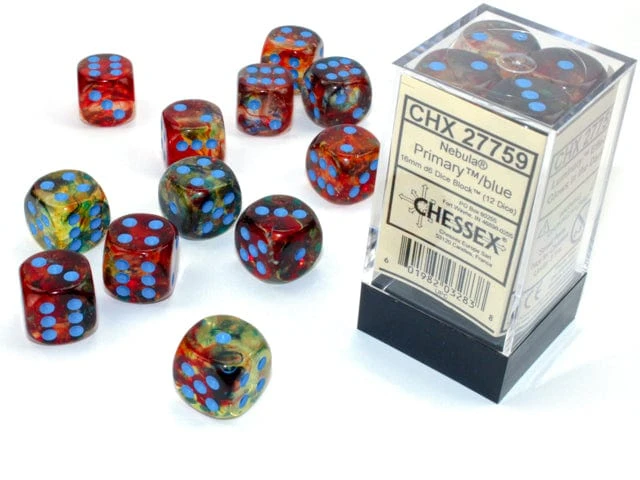 CHX27759 - Chessex 16mm Set Of 12 D6 Nebula Primary/Blue 1 CHX27759 - Chessex 16mm Set Of 12 D6 Nebula Primary/Blue