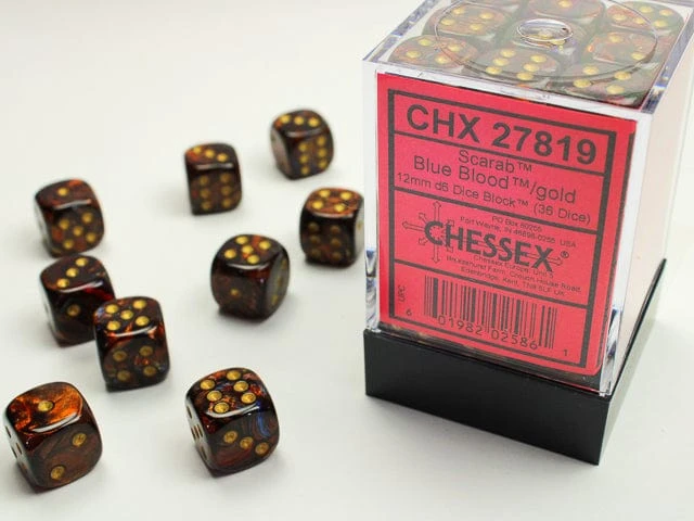 CHX27819 - Chessex 12mm D6 Blue Blood/Gold Scarab 1 CHX27819 - Chessex 12mm D6 Blue Blood/Gold Scarab