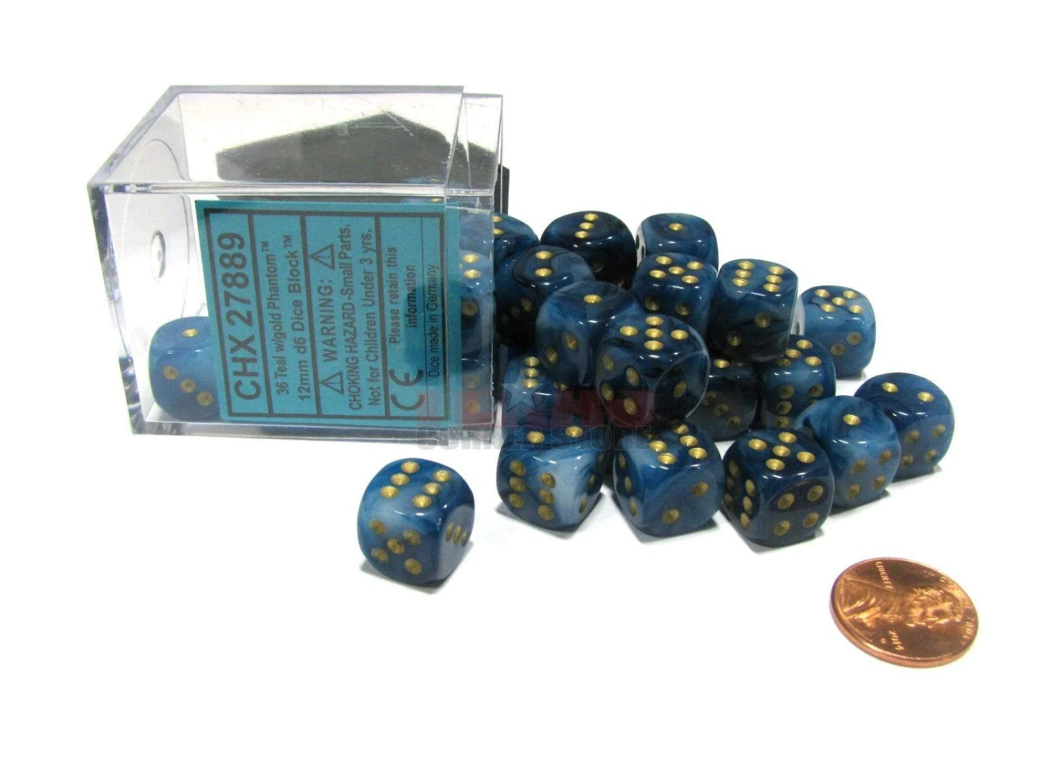 CHX27889 - Chessex 12mm Teal / Gold Phantom 1 CHX27889 - Chessex 12mm Teal / Gold Phantom