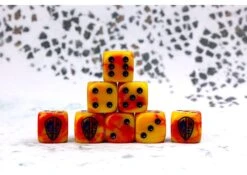 Conquest: Hundred Kingdom Faction Dice On Red Swirl