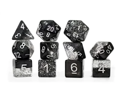 GKGHG80-11d - Gate Keeper Games 11 Die Set: Glitter Black Halfsies Dice 1 GKGHG80-11d - Gate Keeper Games 11 Die Set: Glitter Black Halfsies Dice