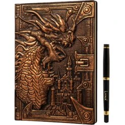 Lynx Accessories: 3D Faux-Leather Notebook / Journal - Bronze Dragon