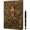Lynx Accessories: 3D Faux-Leather Notebook / Journal - Gold Phoenix