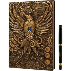 Lynx Accessories: 3D Faux-Leather Notebook / Journal - Gold Phoenix