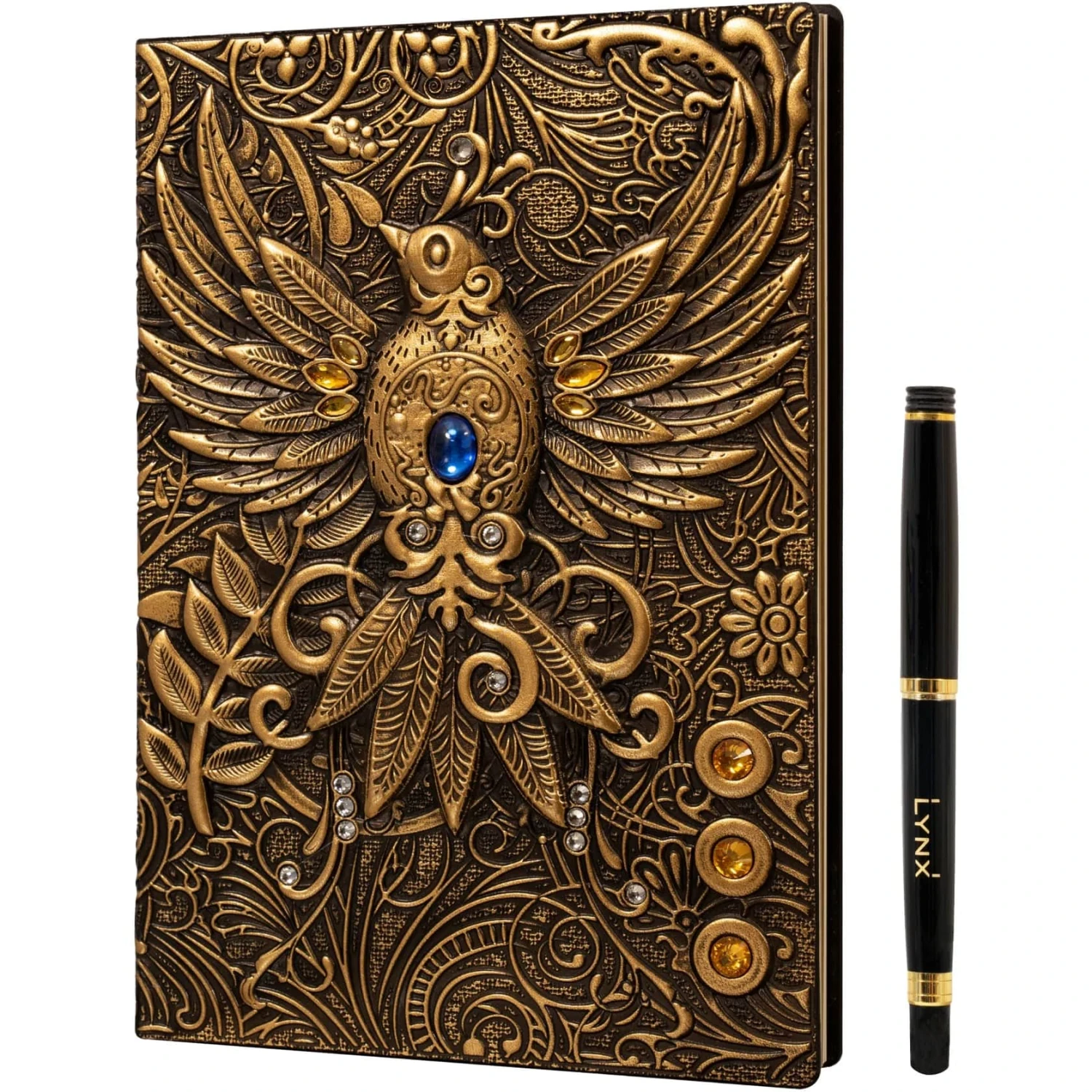 Lynx Accessories: 3D Faux-Leather Notebook / Journal - Gold Phoenix 1 Lynx Accessories: 3D Faux-Leather Notebook / Journal - Gold Phoenix