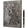Lynx Accessories: 3D Faux-Leather Notebook / Journal - Silver Dragon