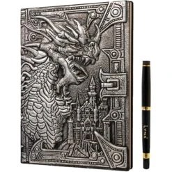 Lynx Accessories: 3D Faux-Leather Notebook / Journal - Silver Dragon