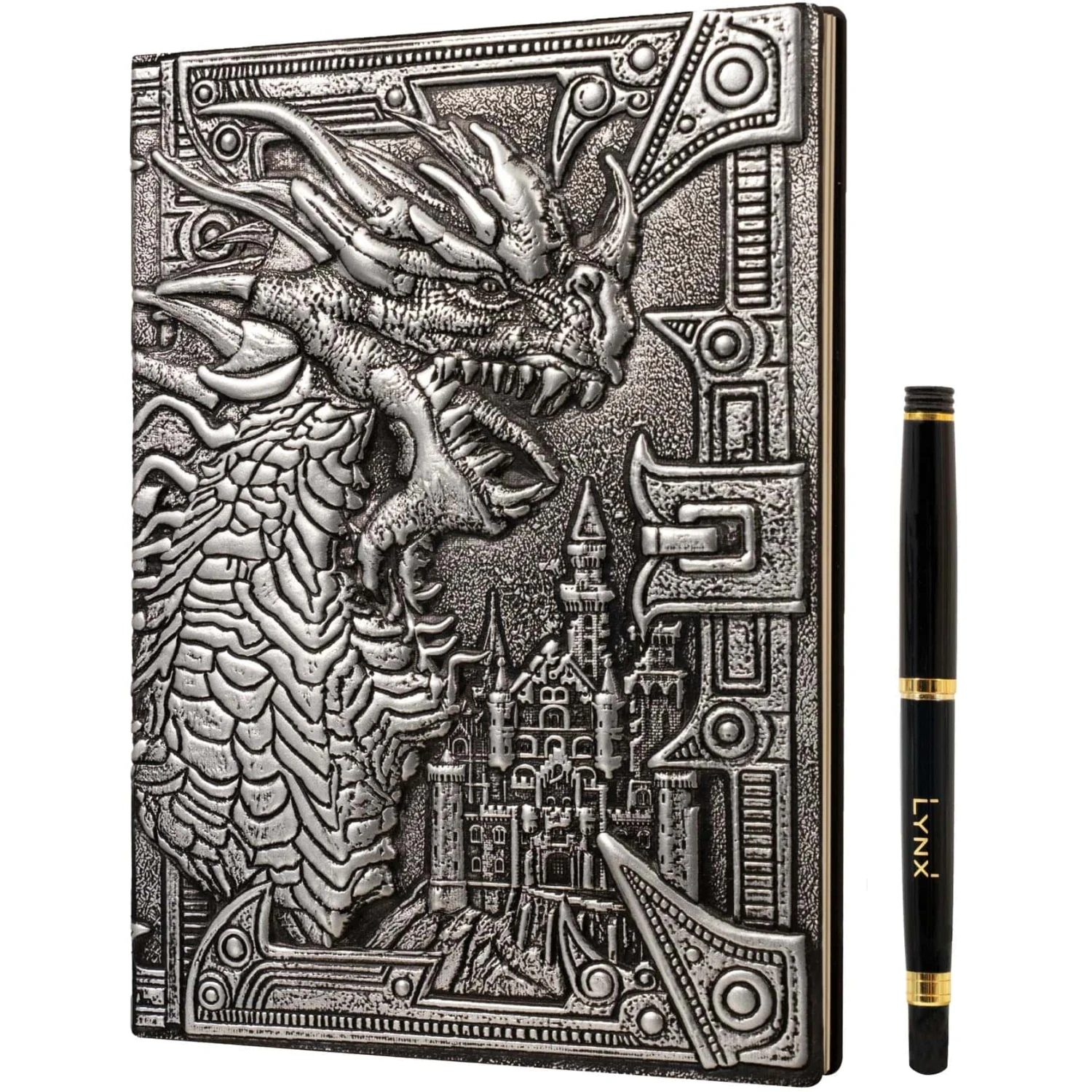 Lynx Accessories: 3D Faux-Leather Notebook / Journal - Silver Dragon 1 Lynx Accessories: 3D Faux-Leather Notebook / Journal - Silver Dragon