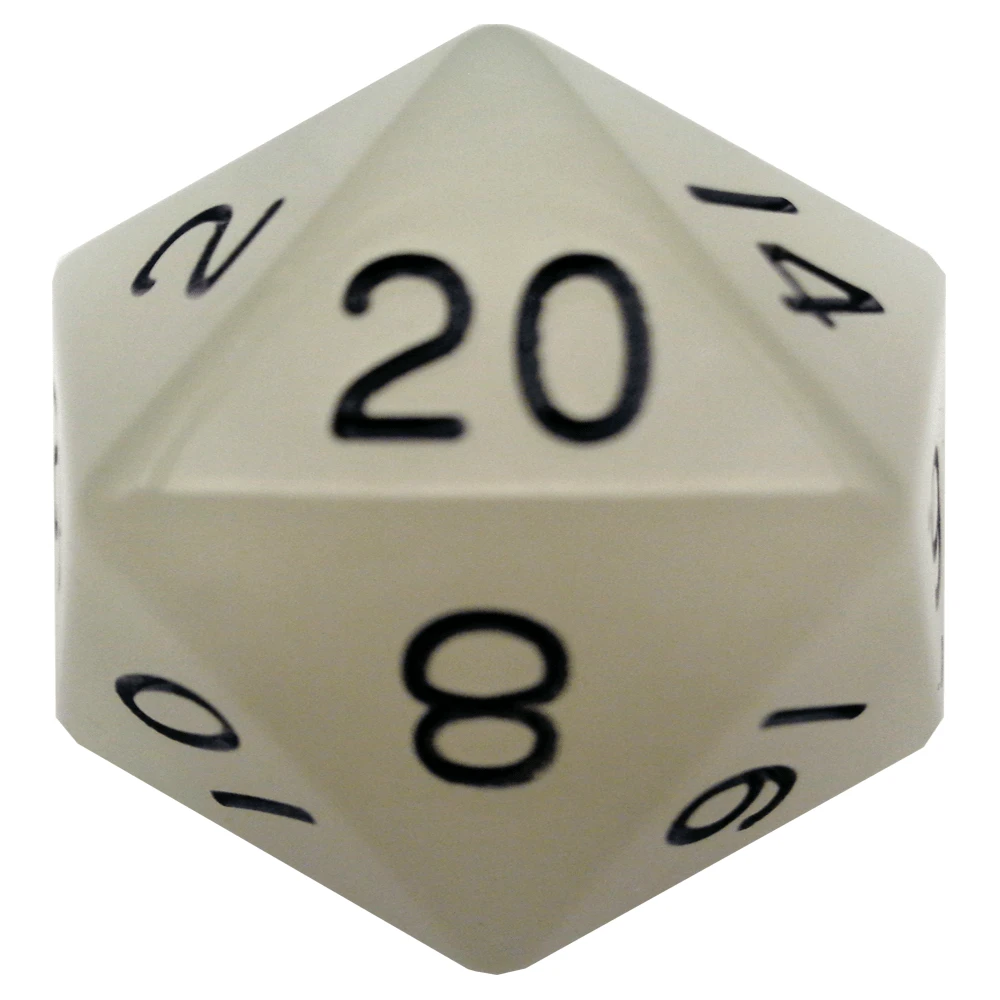 Glow In The Dark Clear 35mm Mega Acrylic D20 Dice 1 Glow In The Dark Clear 35mm Mega Acrylic D20 Dice