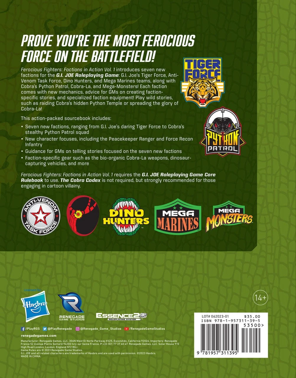 Renegade Game Studios G.I. JOE RPG Ferocious Fighters: Factions In Action Vol. 1 Sourcebook 2 Renegade Game Studios G.I. JOE RPG Ferocious Fighters: Factions In Action Vol. 1 Sourcebook - Image 2